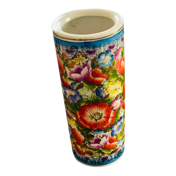 Vintage Floral Asian cylinder vase