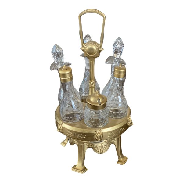 Antique Gold Leaf on top of silverplate 1800's cruet set
