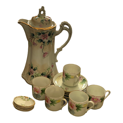 Antique Nippon Chocolate Pot Set with 4 Cups and Saucers Pink Floral –  Zsinta